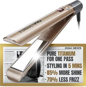 FURIDEN Titanium Flat Iron - One Pass to Achieve a Silky, Shiny, Sleek Look | Add 85% of Shine | Eliminates 70% of Frizz