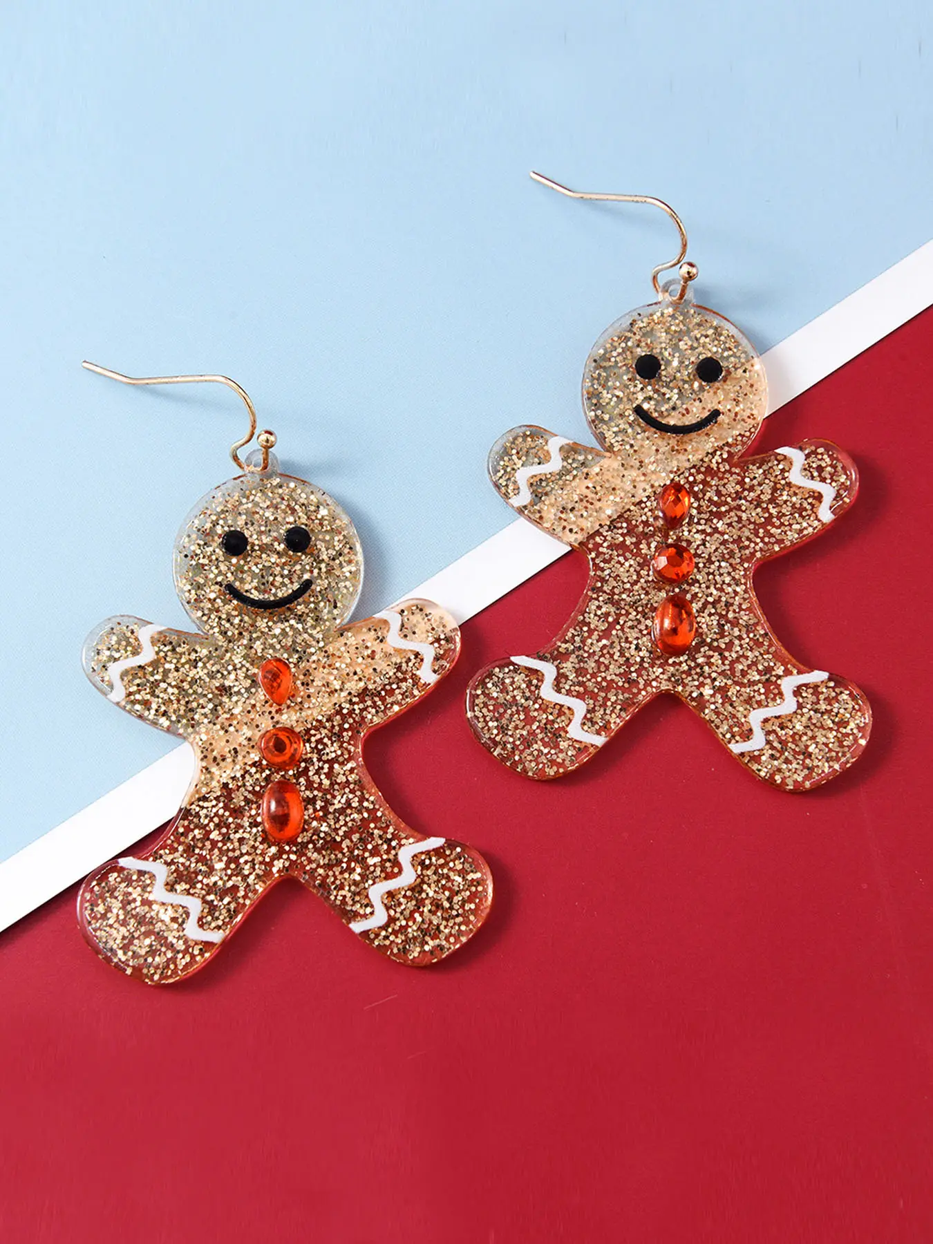 1/8 Pairs Festive Sparkle Drop Earrings, Statement Earrings - Glittering Acrylic Gingerbread Man Design, Christmas-Themed Jewelry, Cute and Playful Accessory for Holiday Season