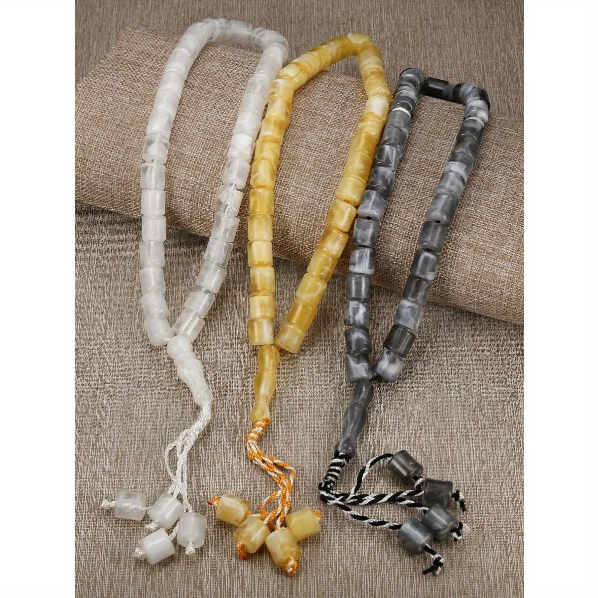 Unisex Acrylic Geometric Beads Prayer Rope Bracelet - Stainless Steel Tasbih Counter, Muslim Islamic Worship Jewelry, White & Yellow Ramadan Costume Accessory, Ramadan Wear, Repro-Free
