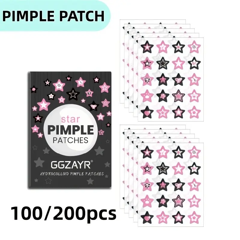 100/200pcs Fun Pattern Star Pimple Patches – Multiple Designs Available, Cute Star & Creative Shape Blemish Cover Stickers, Skin-Friendly Spot Protection for Daily Care & Party Makeup