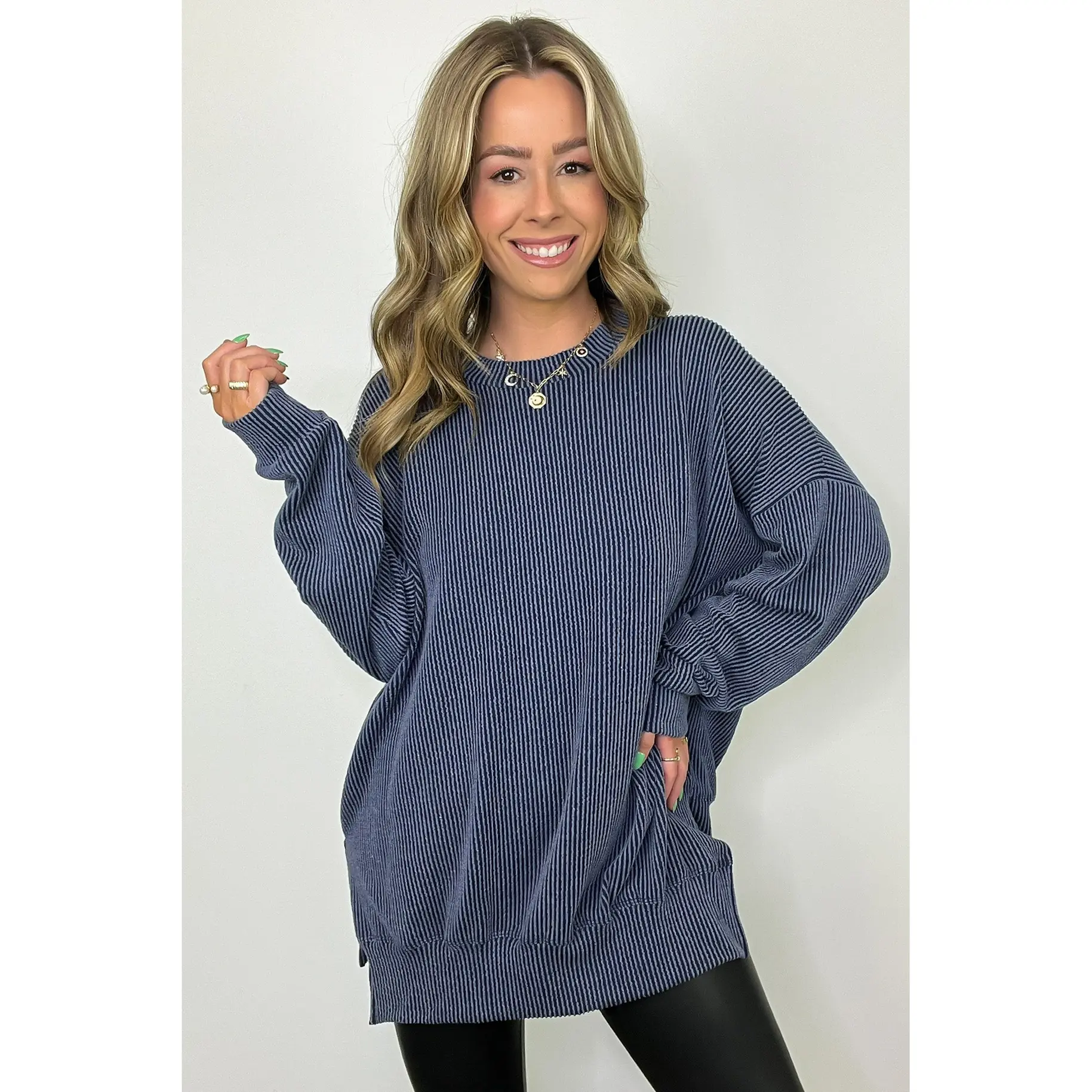 Pressley Rib Knit Side Slit Pullover