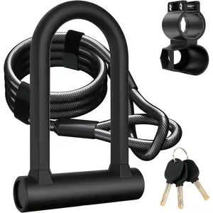 Bicycle U-Lock 17mm Anti-Pry Shackle + 5ft Steel Cable |   Heavy-Duty Anti-Theft Security Lock |   Road/Mountain/Electric/Folding Bikes |   Includes 3 Keys + Mounting Bracket, Dual Security System
