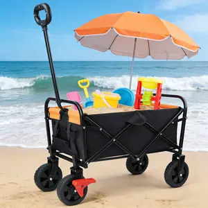 220 lbs capacity heavy-duty all-terrain folding cart - stainless steel frame and 600D Oxford cloth, foldable multi-functional van suitable for camping, gardening, beach, shopping - no assembly required, garden tool holder, durable wheel design.