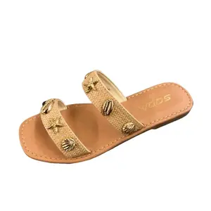 WOMENS SLIDE SANDAL WITH GOLD SHELL DETAILS  SAMOA-S