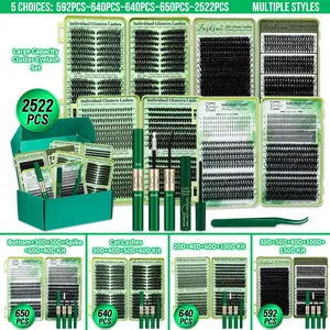 Lashsun 2522 PCS Cluster Eyelash Set Fluffy Lash Clusters D Curl 14 Styles Cat/Wispy/Manga/Volume/Bottom/Spike Lashes, Kit with Bond&Seal Lash Remover Lash Applicator, Perfect for Beginners&Proficient, DIY at Home Easily, Easy Apply for Makeup Daily
