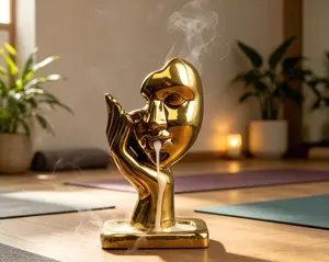 Thinking Statue Backflow Incense Burner - Waterfall Smoke Incense Holder with 30 Sticks & 20 Cones, Resin Zen Fragrance Scent Decor for Home Office, Aromatherapy Ornament for Meditation & Stress Relief, Graduation Gift