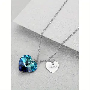 Heart Shaped Blue Synthetic Zircon Pendant Necklace, with Fresh and Dreamy Colors, Symbolizing Purity and Love. It Is Suitable As A Holiday Gift for Girlfriends or Best Friends, Adding A Gentle Temperament When Worn