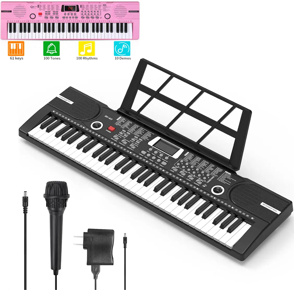 Multifunction 61-Key Electronic Keyboard, 30in Electric Digital Piano Organ for Beginners with Built-In Speaker, Microphone, Seat Stand – Kids' Teaching & Gift Musical Instrument