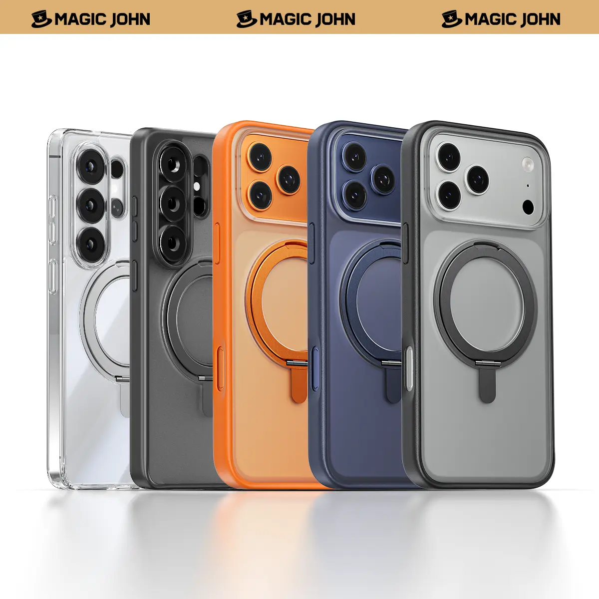 MAGIC JOHN 360 Degree Magnetic Stand Phone Case Invisible Design for iPhone and SamSung
