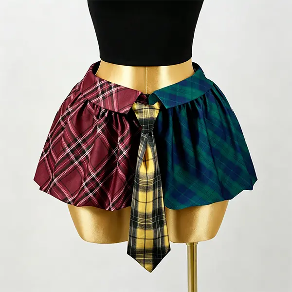Women's multi-color plaid patchwork A-line short skirt