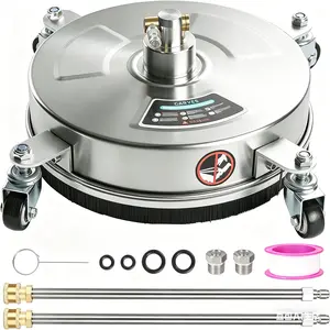 Efficient Heavy Duty Cleaning - 18" Stainless Steel Pressure Washer Surface Cleaner - 4 Wheels for Smooth Maneuvering - Ideal for Concrete, Patio, Sidewalk & Driveway - Durable Power Washer Accessory, Silver