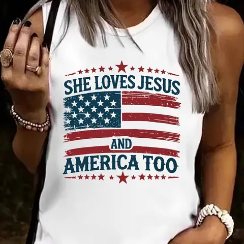 Women's American Retro Cotton Crew Neck Tank Top - USA Vintage Distressed Flag, Dotted Star Trim, Lightweight Anti-Pilling Heat-Wicking Fabric, Humorous Patriotic 7th Independence Day Motifs, Worn-In Art Print Sleeveless Camisole for Outdoor Everyday Wear