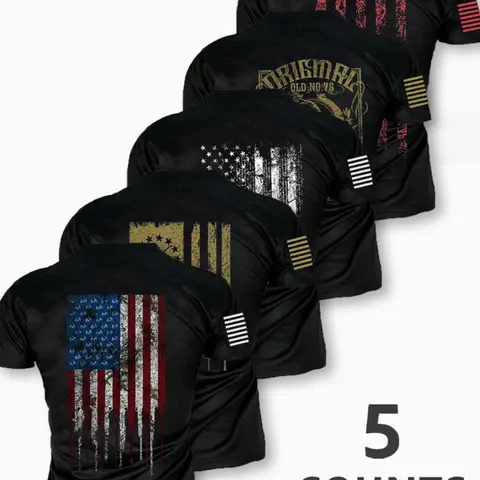 Men's American Flag Print Round Neck Tee, Regular Fit Casual Short Sleeve T-shirt for Summer, Men's Top for Daily Wear