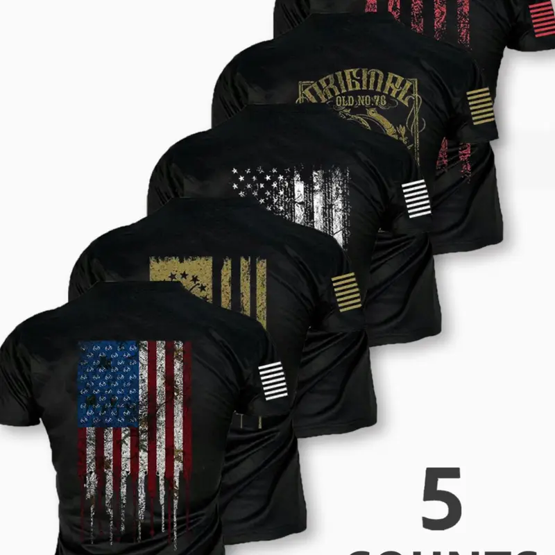 Men's American Flag Print Round Neck Tee, Regular Fit Casual Short Sleeve T-shirt for Summer, Men's Top for Daily Wear