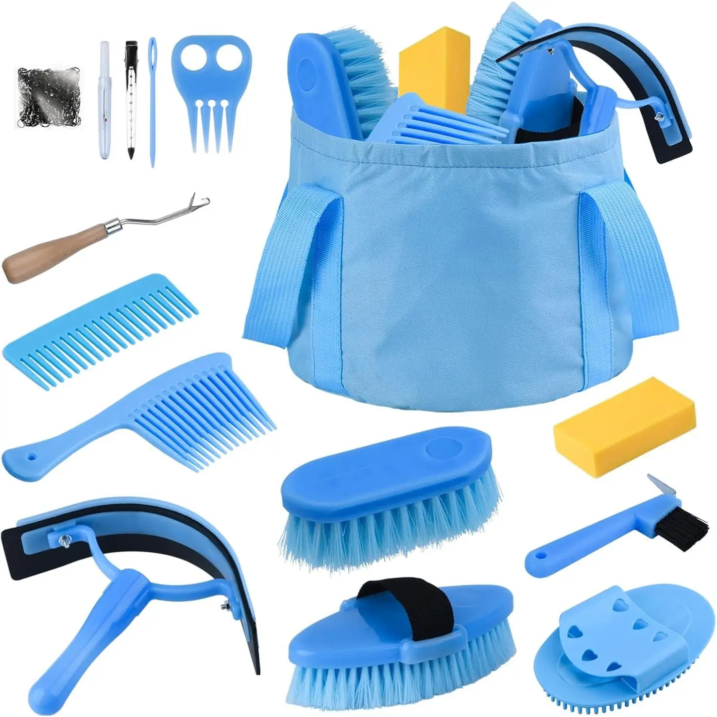 Horse Grooming Kit, 13-Piece Horse Brush Set with Organizer Bag Complete Care, Mane Braiding Kit, Brushes & Curry Comb for Effective Grooming, Ideal Supplies Set for Horses Riders Beginners