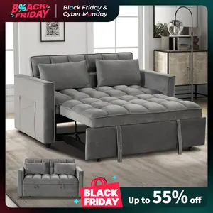 [TikTokShopBlackFriday]Convertible Sofa Bed 3 in 1 Multi-Functional Sleeper Couch, Futon Pull Out Bed, Velvet Loveseat Chaise Lounge with Side Pockets and Pillows, Modern Sleeper Sectional Sofa