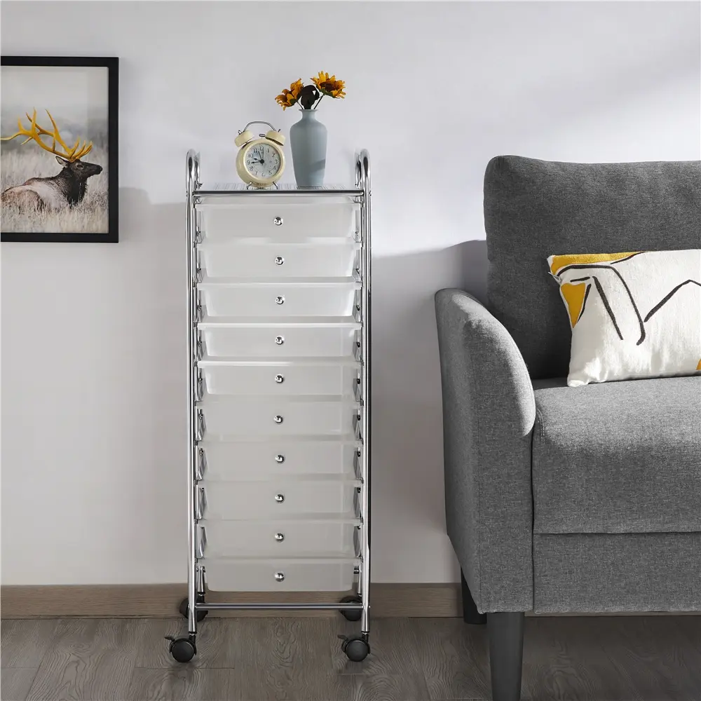 Costoffs 10-Tier Detachable Multi-Slot Minimalist Slim Indoor Utility Cart, 10-Drawer Smooth-Slide Lightweight Rolling Steel Storage Organizer with 360° Wheels & Boxes for Bathroom, Office, Detachable Utility Carts, Multi-Slot Utility Carts
