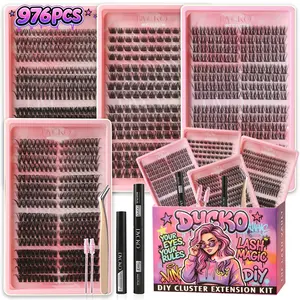 DYCKO 976Pcs DIY Eyelash Extension Kit - 9-in-1 Beginner Friendly Starter Set with Bond & Seal & Remover | 30D-80D Mega Volume & Fairy Spiky | Perfect Beauty Gift for Her | 72H Waterproof Vegan Kit | DIY False Eyelashes