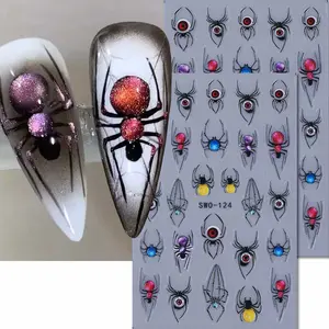 2pcs Halloween Nail Art Stickers Matte Finish, Colorful Spider Design Self-Adhesive Nail Decals, DIY Holiday Manicure Decoration