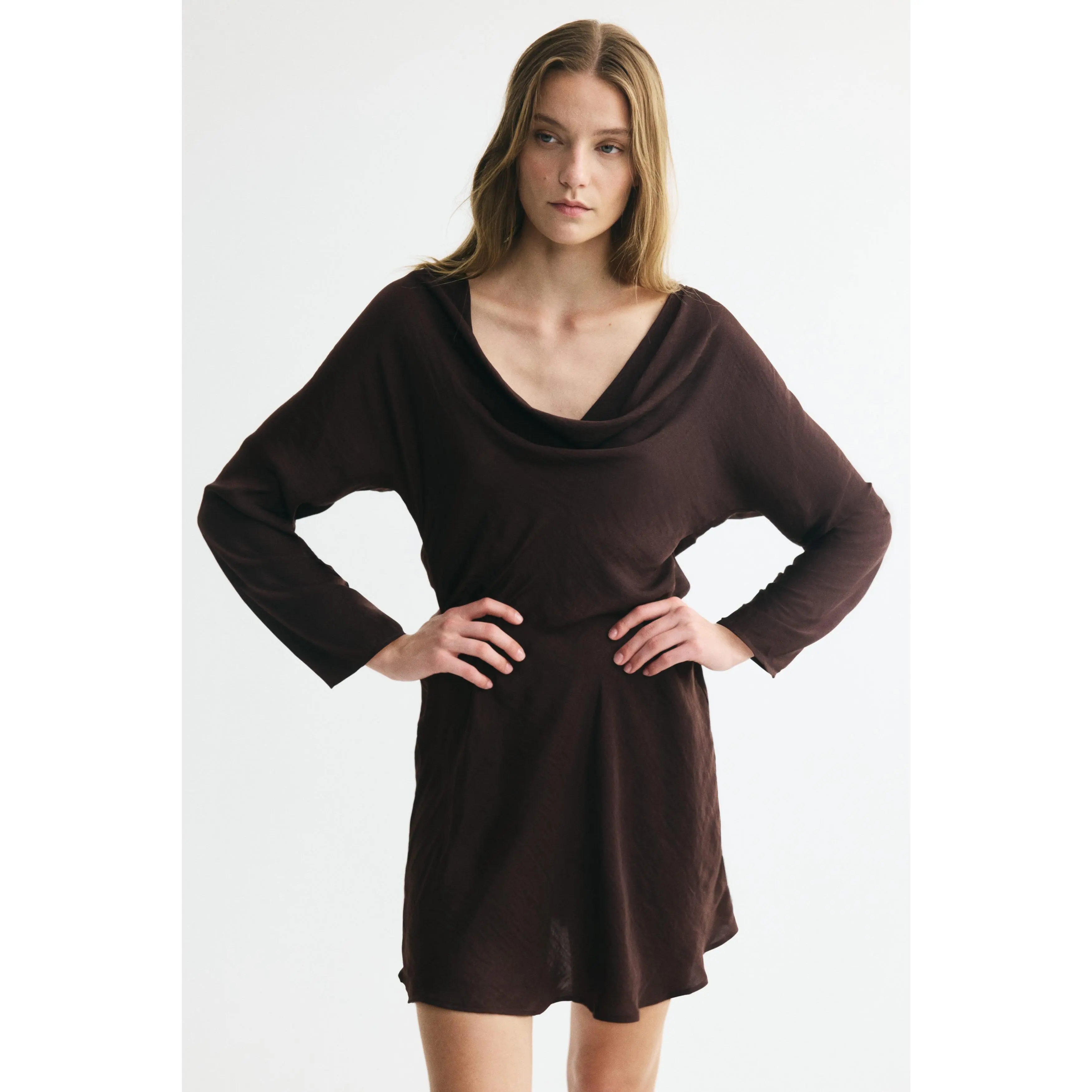 H&M Flared-skirt cowl-neck dress