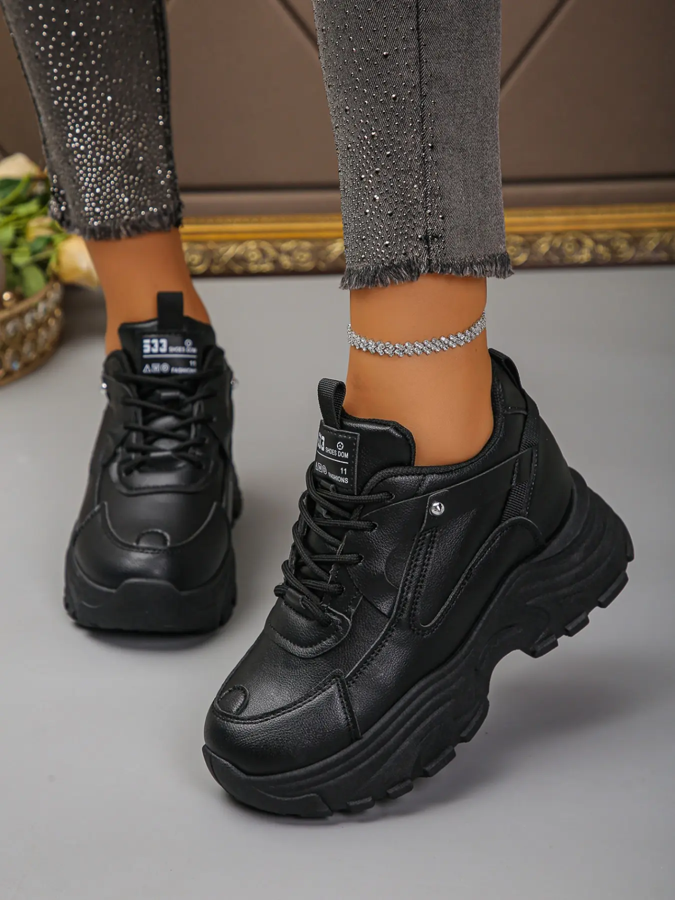 Women's Height-boosting Platform Sneakers ,Thick Sole heel Dad Shoes, Lift Sports Shoes,Comfortable Casual Design,Solid Pattern Footwear, Height Increasing Sneakers, Thick Soled Sneakers