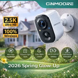 CINMOORE Outdoor/Indoor Magnetic wireless Camera 2.5K free install Smart Garage 2.4G WI-FI Security Camera – HD Video, Night Vision, Motion Detection, Magnetic, Wi-Fi, Two-Way Audio, Smartphone Control Lens Spring Glow-up