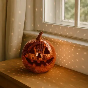 Disco Ball Design Pumpkin Decor for Halloween, Glitter Jack-o'-Lantern Design Lightweight Dining Table Centerpiece for Spooky Glam Vibes, Reflective Foam Ornament for Party, Room Decoration Ornaments, Home Decor Ornaments