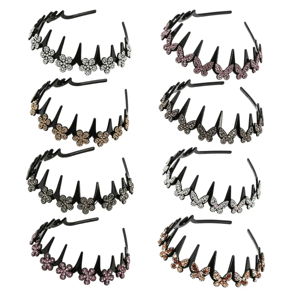 8Pcs Butterfly Crystal Headbands for Women Non Slip, Wave Rhinestone Headbands for Women's Hair, Grey Glitter Fashion Hair Accessories, Elegant Comb Headband with Teeth, Headband Gifts for Women