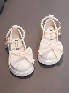 Girls Mary Jane Shoes with Pearl Decor Butterfly Knot, Pearl Decoration, Soft Sole Low Top Princess Shoes, Party Outdoor Daily Wear Casual Footwear, Mary Jane Flats
