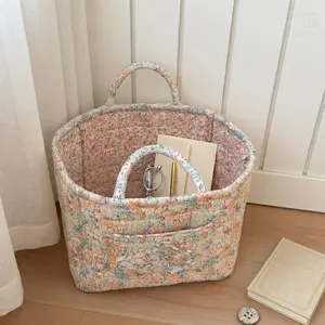 Women's Vintage Flowers Print Handbag, Large-Capacity Car Storage & Home Organizer, Soft Space-Saving Versatile Daily Commuter Basket,summervibes mexican bag