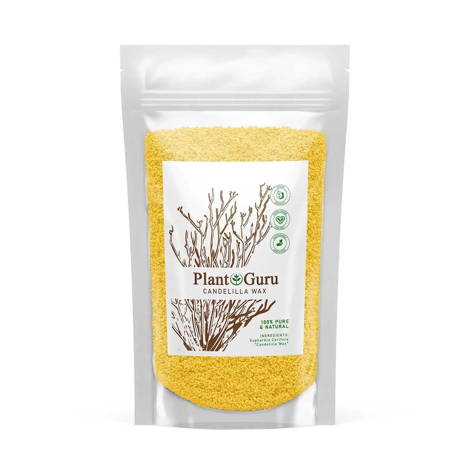 Candelilla Wax Pellets 8 Oz. 100% Pure Natual Food Grade Vegan Wax for DYI Lip Balm, Soap and Candle Making, Creams and Lotions. Great for Skin, Face, and Hair Applications. Beeswax Alternative Plant Guru