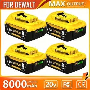 4Pack 8000mAh Replacement for Dewalt 20V Max Lithium Battery, Compatible with XR DCB200/DCB201/DCB203/DCB204/DCB205/DCB206/DCB207 & DCD/DCF/DCG Cordless Tools, Works with Original Charger