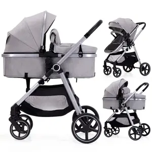 2-in-1 Baby Stroller - Folding Infant Newborn Pram Stroller with Reversible Seat - Toddler Strollers for 0-36 Months Old Babies (Grey)