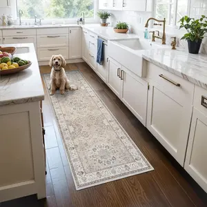 2X6 Hallway Washable Runner Rug : Vintage Soft Kitchen Laundry Runner with Non Slip Backing Farmhouse Entryway Living Room Floor Mat Stain Resistant Carpet for Bedroom Bathroom Distressed beside Rug HY HAO YUN LAI