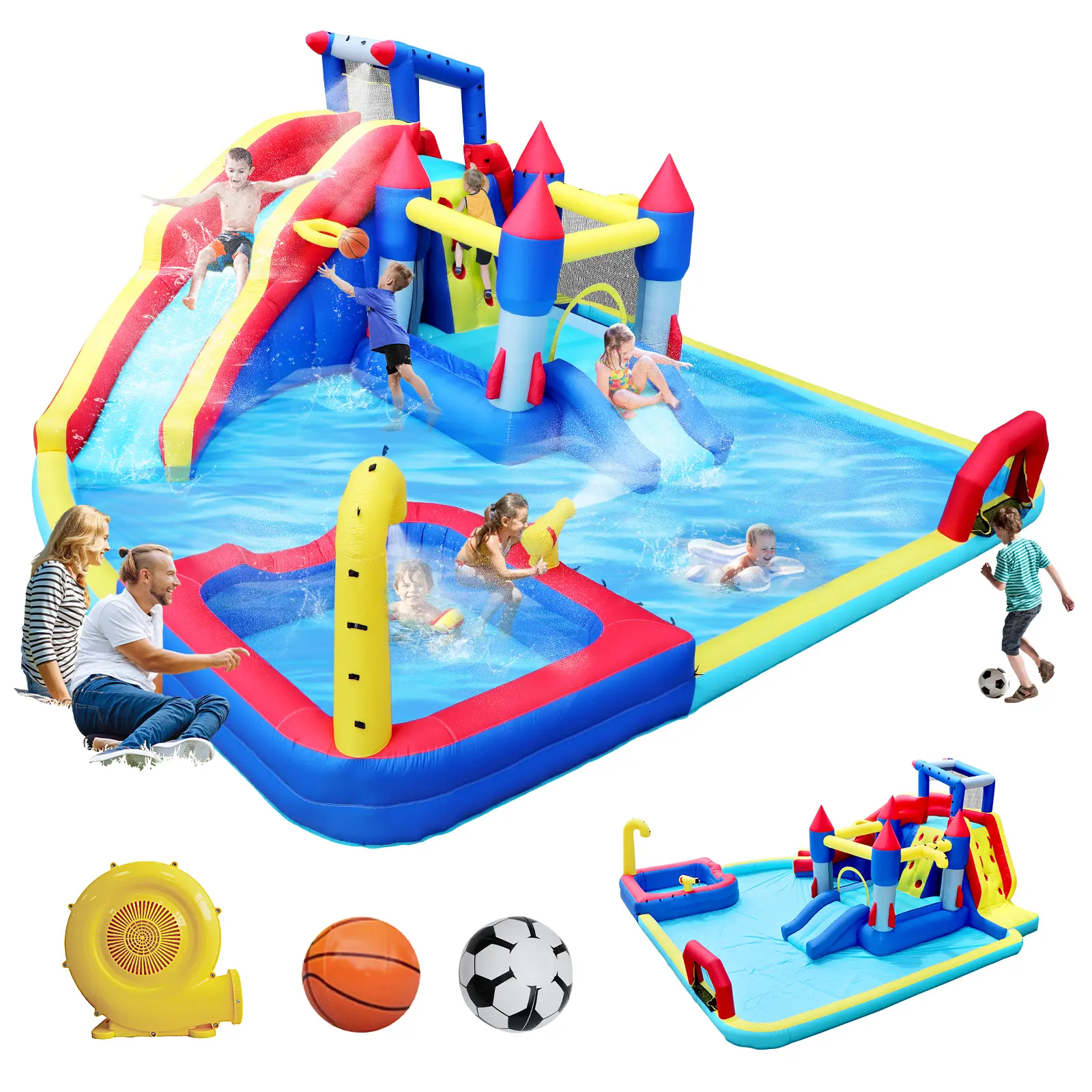 10-in-1 Inflatable slide water park with Air Blower, Inflatable Water ...