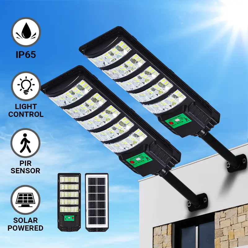 Upgraded Solar Street Light Outdoor 5730 SMD LED 120LM/W Super Bright Monocrystalline Panel LiFePO4 Battery IP65 Waterproof for Yard Garden Street Garage