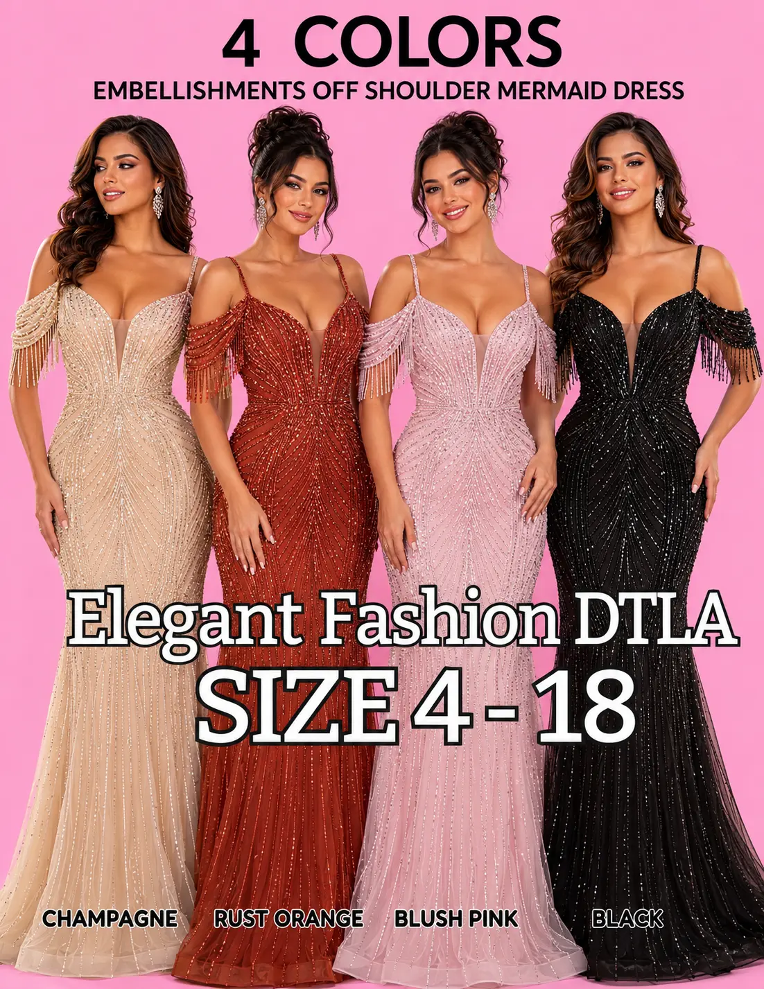 4 COLORS (SIZE 4-18)✨ Elegant Fashion✨EF16YG5042