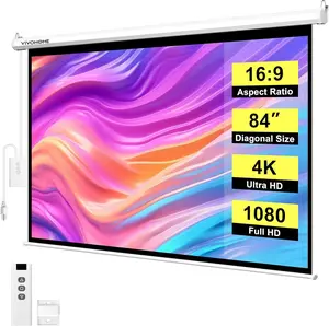 VIVOHOME Motorized Projector Screen with Remote, 16:9 84 Inch Auto Electric Projection Screen, HD 4K Movie Screen for Home Theater, Cinema, Office