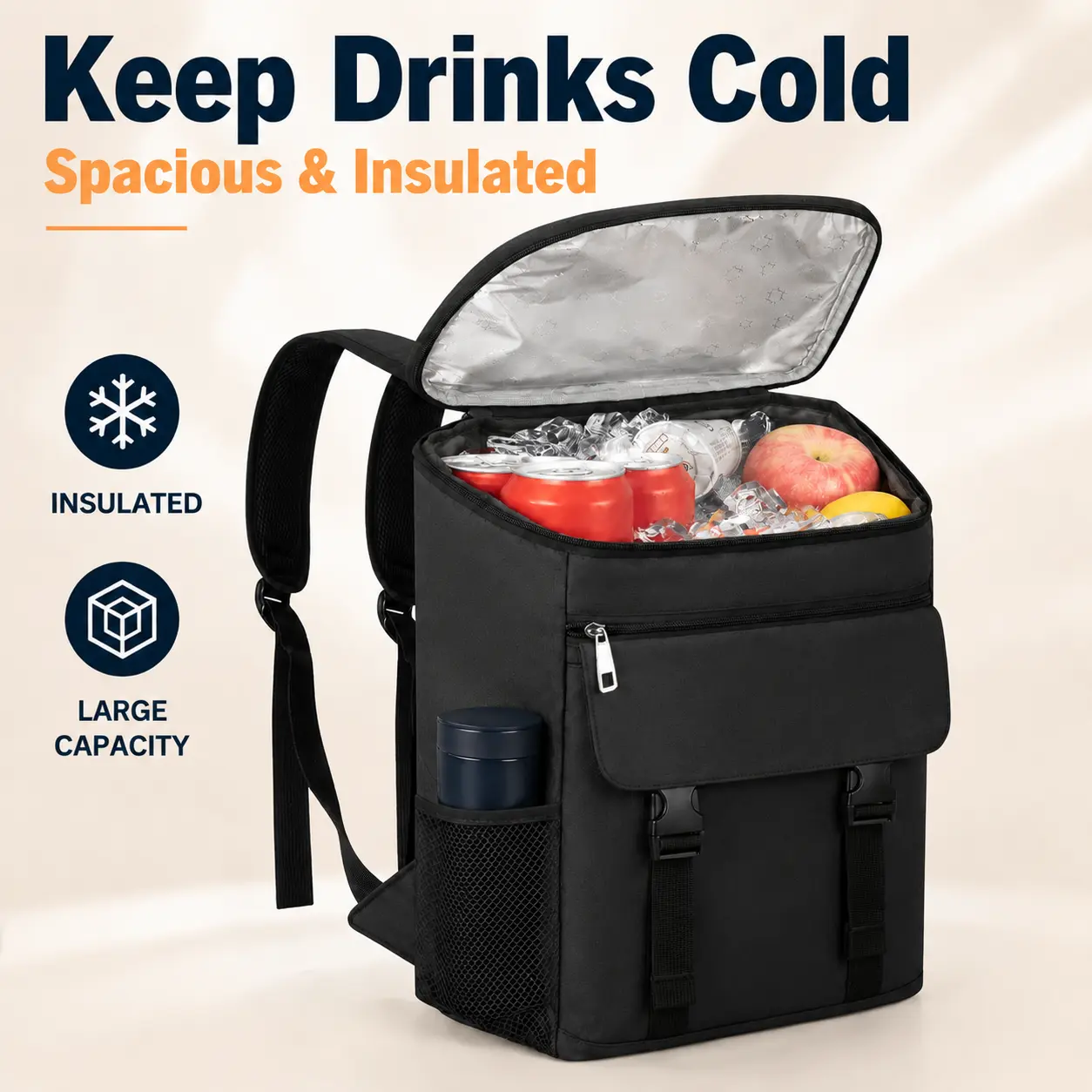 [NEW]Leak-Proof Insulated Cooler Backpack, 30-Can Portable Backpack Cooler for Men Women, Seamless PEVA Liner, Multiple Pockets, Breathable Straps for Beach, Camping, Picnic, Hiking & Lunch