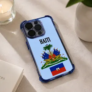 Haiti Flag Design Multi-Colored Border Electroplated TPU Case for iPhone 17 16 15 14 13 12 11 Four Corners Anti-Fall Transparent Soft Silicone Shockproof