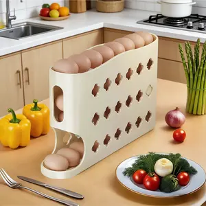 4 Tier Egg Holder for Refrigerator, Thick PP Anti-Break Egg Organizer, Space Saving Egg Holder for Fridge, Kitchen Countertop, Cabinet Storage Organization, for Home Families and Daily Kitchen Use