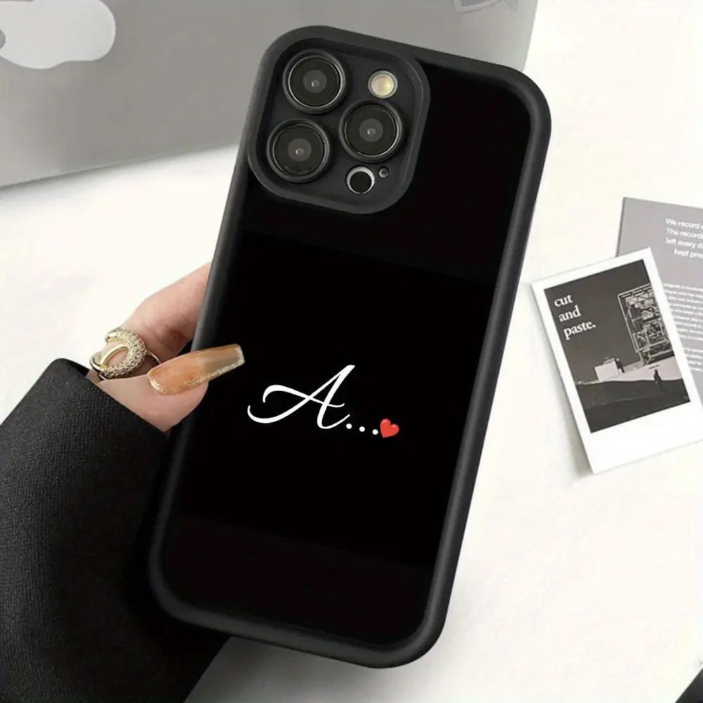 'A' Initial & Heart Pattern Silicone Phone Case for iPhone 17 Pro Max,16,15,14 Plus,13,12 Mini,11,Air,X,XS - Soft TPU Rubber, Camera Protection, Drop Protection, Waterproof, Resists Yellowing, 2D Printing, Valentine's Day Gift, Smartphone Accessory, Handh
