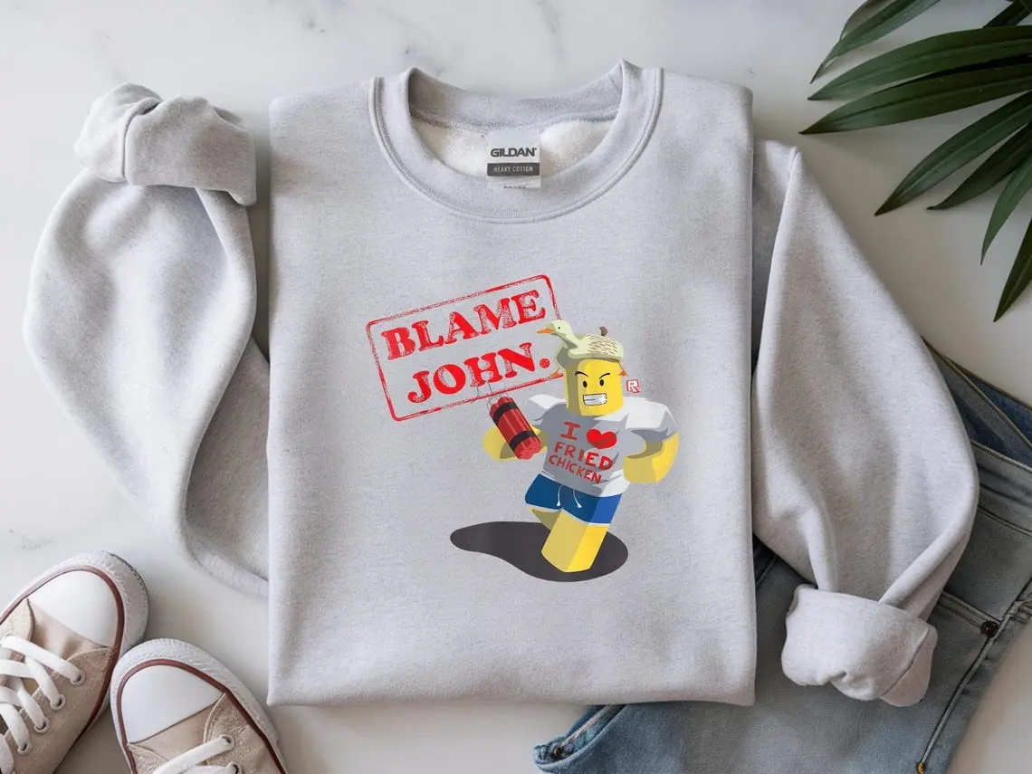 Shedletsky Blame John Sweatshirt, Vintage Gaming Graphic Crewneck, Soft Fleece Pullover, Retro Gamer Sweatshirt, Casual Unisex Apparel, Gaming Fan Gift