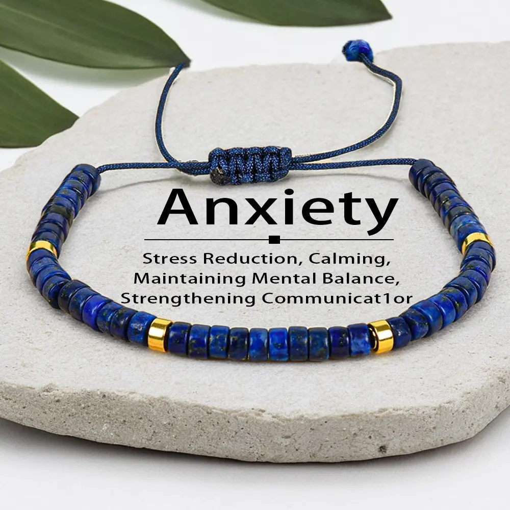 Relieve Anxiety Lapis Lazuli Beaded ,Crystal Jewelry,  blue  blue friendship  unity   beaded  jewelry protection  encouragement gift fashion artificial Colorblock Beaded Crystal bracelet men metal thrifted vintage ultra magnetic field therapy jewelry