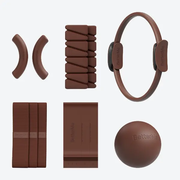 BetterMe Chocolate Brown Compact Functional Home Gym Resistance Set for Women - Includes Ring, Dumbbells, Resistance Bands & Exercise Ball