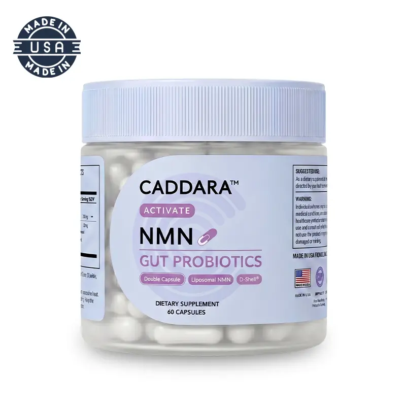 Caddara Gut Health Probiotics NMN Digestive Supplement - Clean Liposomal 300mg Unflavored Double Capsules with Spermidine, D-Shell Delivery, Daily Nourishing Supplement Stack for Gut Support & Body Health, 60ct
