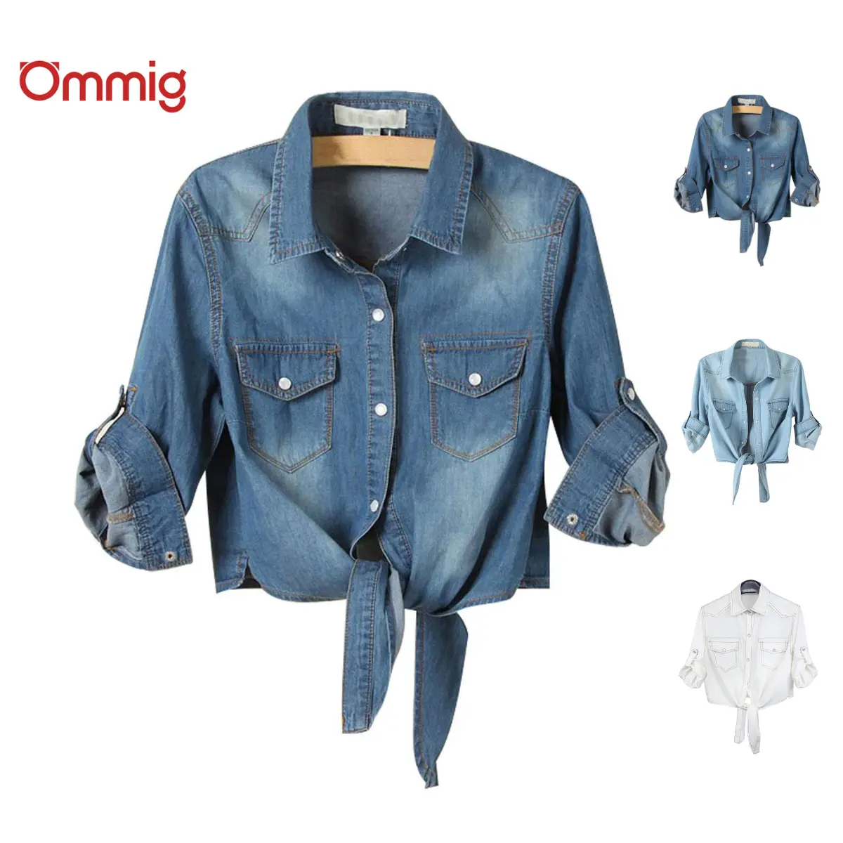 Ommig Women's 3/4 Sleeve Denim Tie Knot Crop Top | Y2K Western Button Down Shirt for Summer Outfits,summerwins