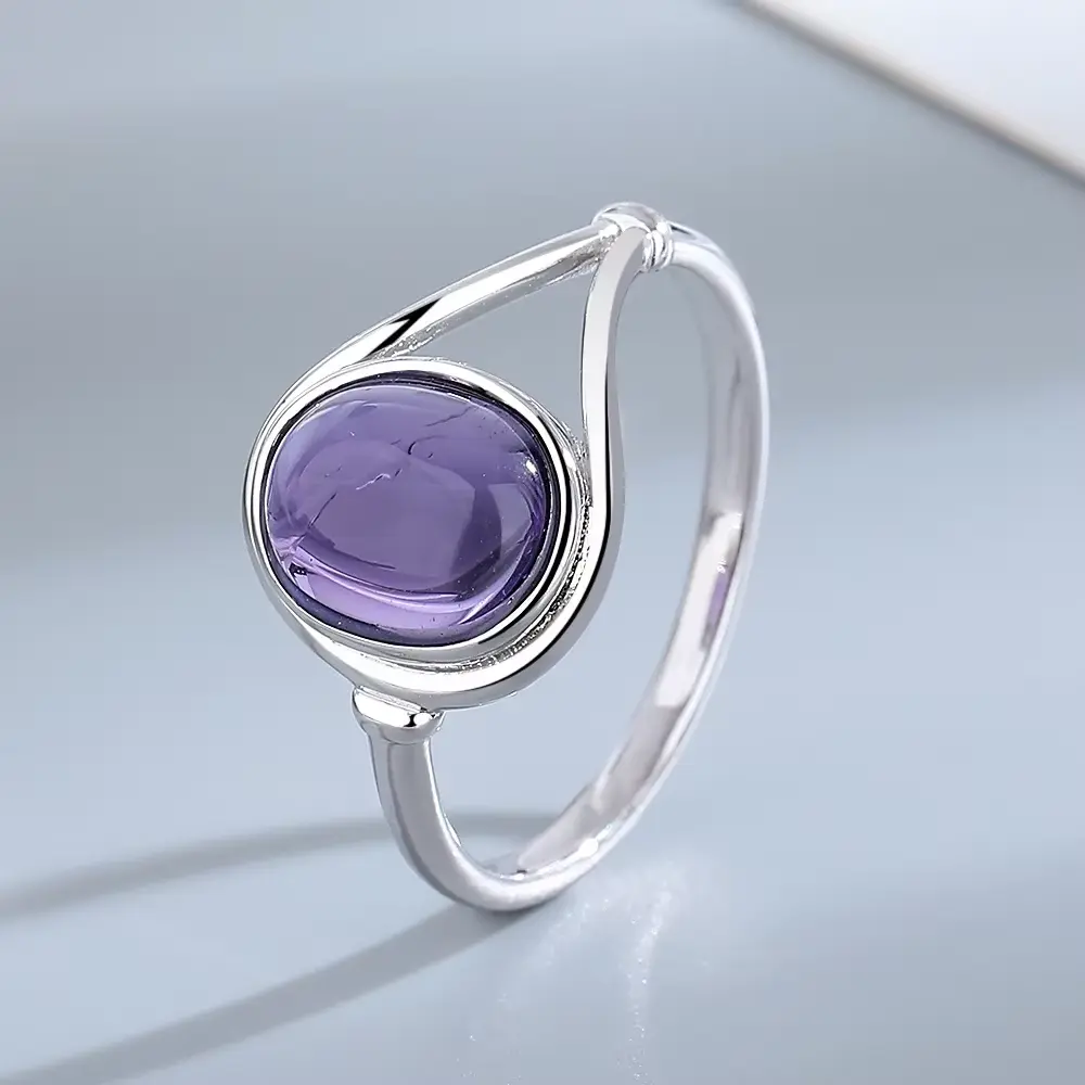 925 Sterling Silver Natural Stone Rings With Amethyst Simple Purple Oval Ring 8*10mm Fine Jewelry Friends Gifts for Women