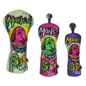 Big Crazy Funny Driver Headcover Franklin Cover Eyes Design Waterproof Golf Head Covers Hybrid Fairway Wood Head Covers with Premium PU Leather Golf Club Protector Practical Present