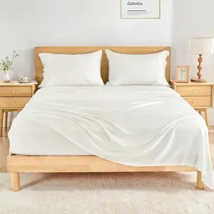 Queen Size 4, 100% Rayon Derived from Bamboo, Cooling for Hot Sleepers-, Deep Pocket 16" Sheet with Elastic Corner Straps, Cream White